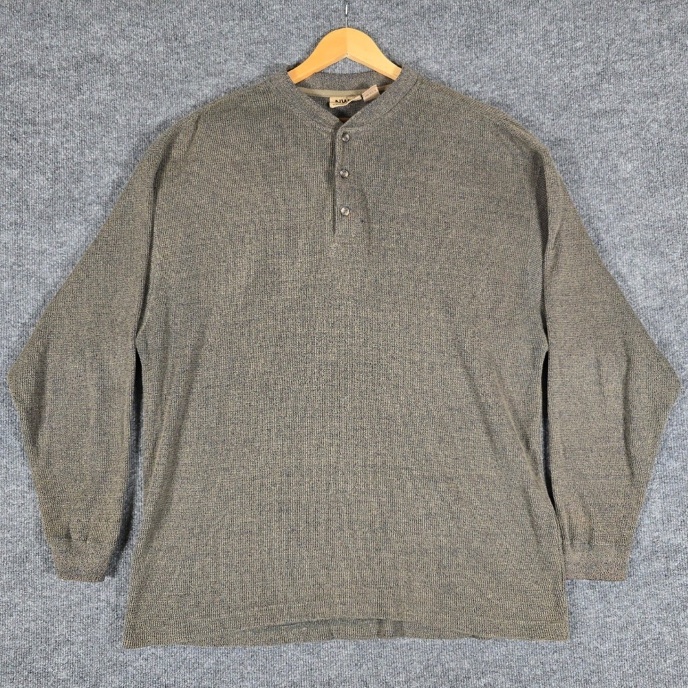 VTG Northwest Territory Mens XL Long Sleeve Henley Shirt Gray Textured Knit